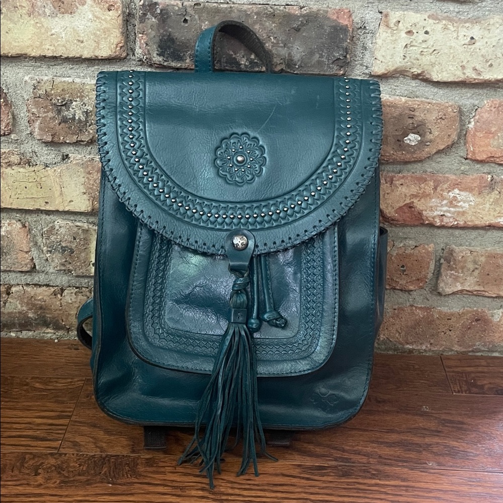 Patricia Nash Teal Leather Tassel Backpack